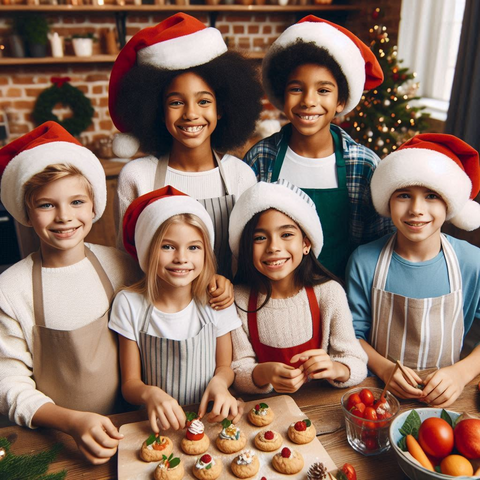 moderne kinderen die samen een kookworkshop kersthapjes maken