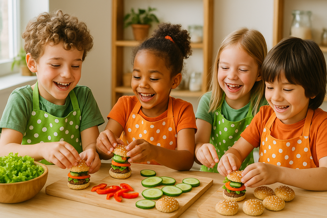 gezonde kookpret voor kinderen die mini groenteburgertjes maken